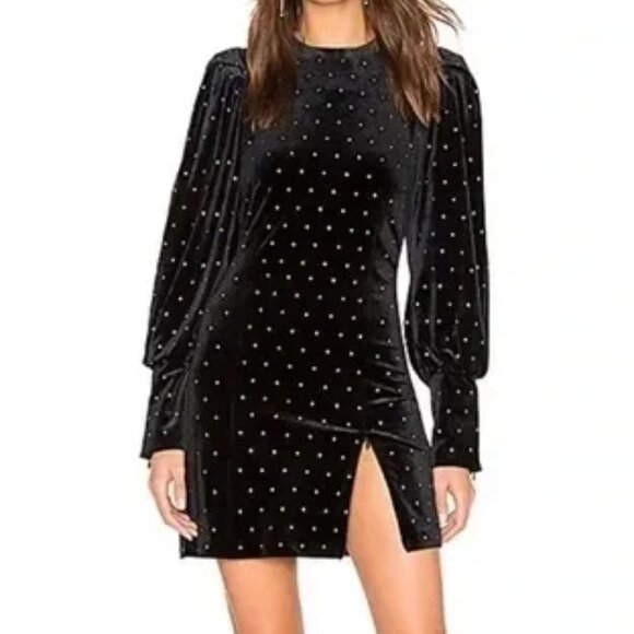 Rebecca Minkoff Black Gwen Rhinestone Studded Velvet Dress Size 2 NWT - Picture 5 of 8